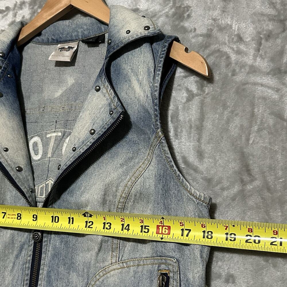 Harley Davidson Womens Denim Patchwork Full Zip Vest Sz M Blue Embroidered Biker - Picture 7 of 8